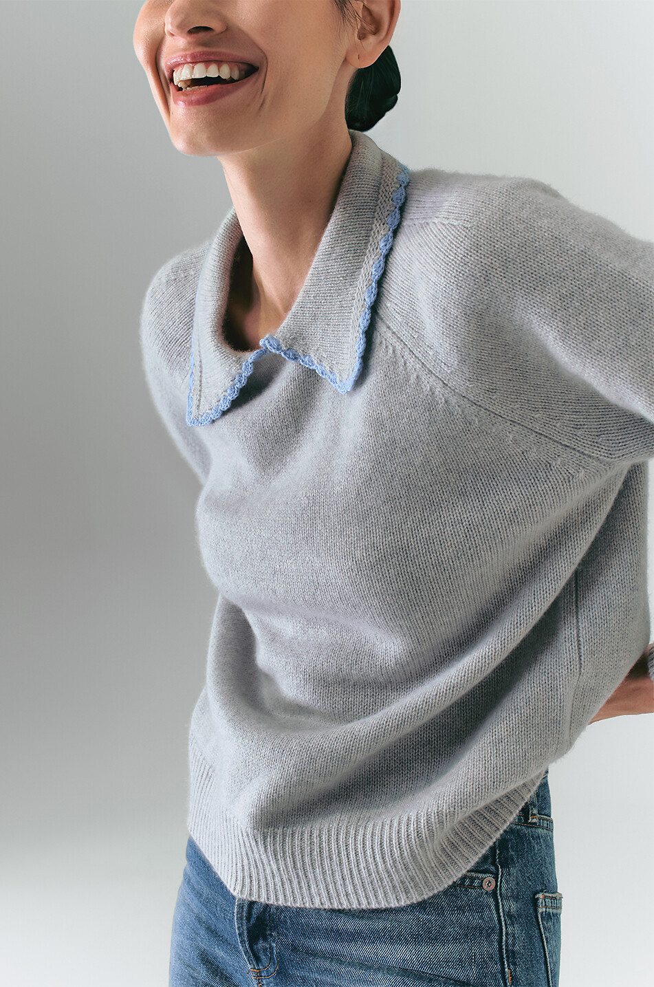 Pull à col claudine en laine et cachemire mélangé